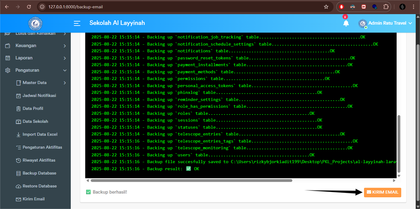 Proses Backup Database Selesai
