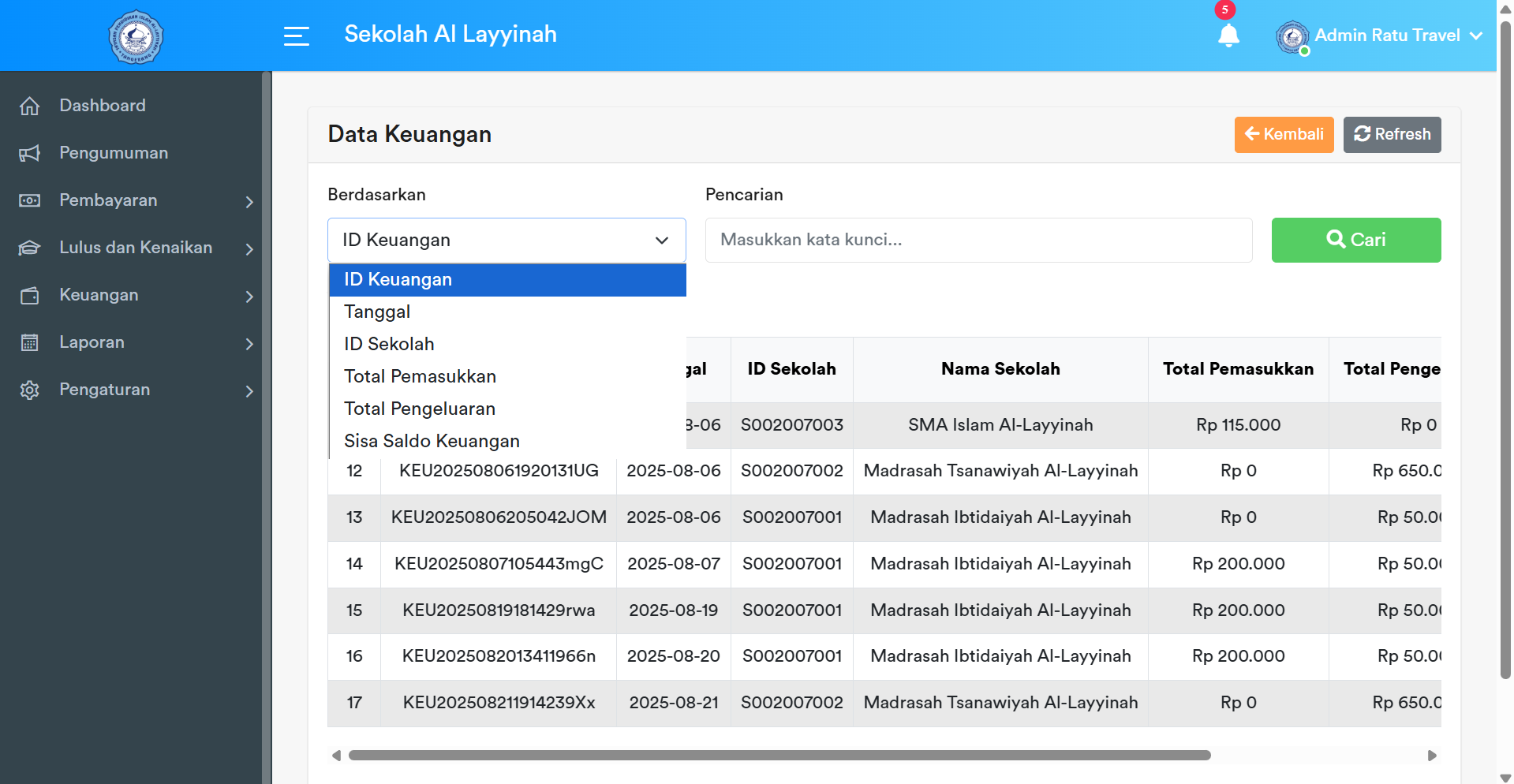 Form Search Uang Kas