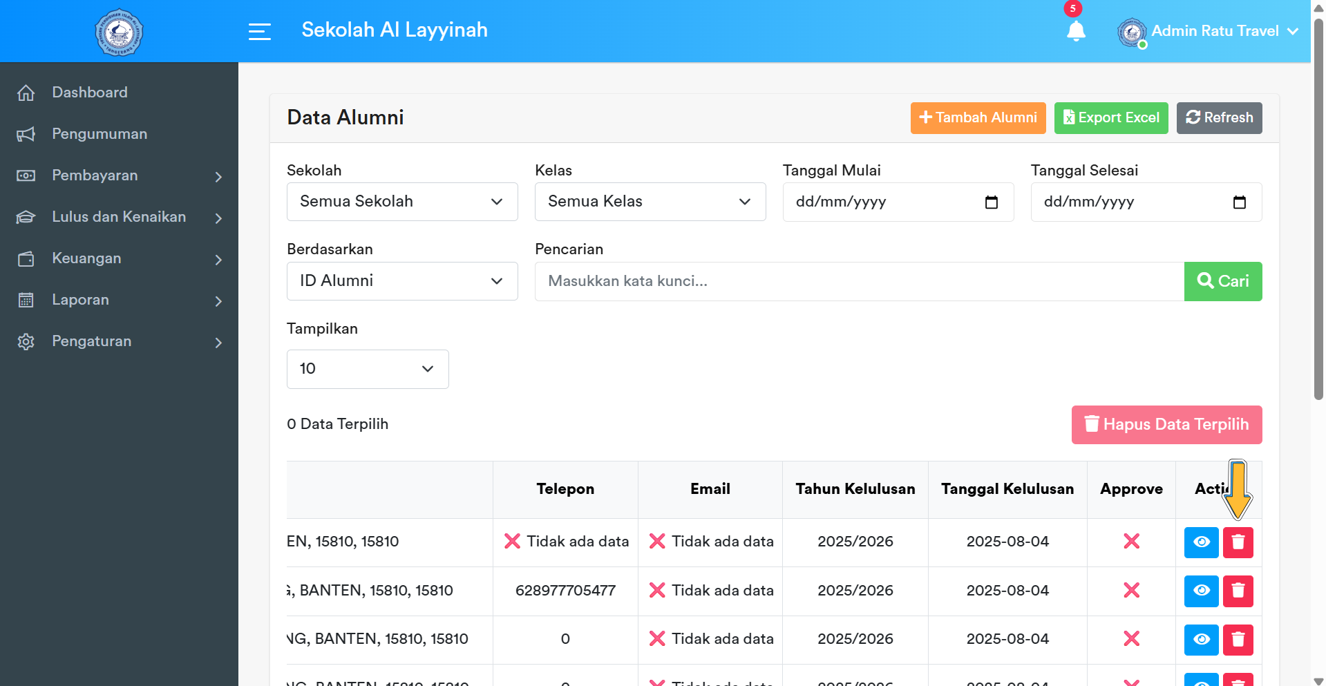 Ikon Hapus Data Satuan