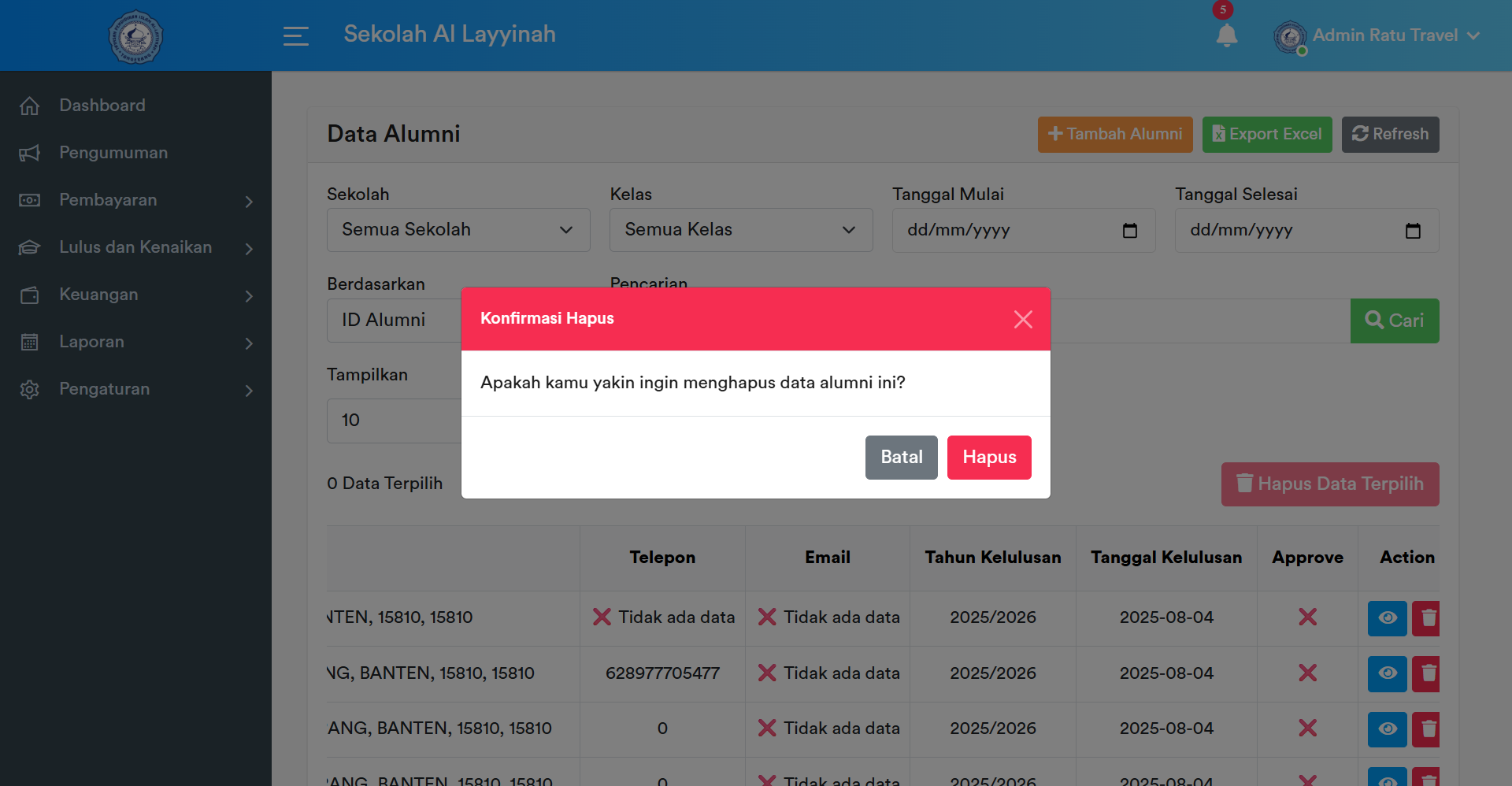 Konfirmasi Hapus Data Satuan
