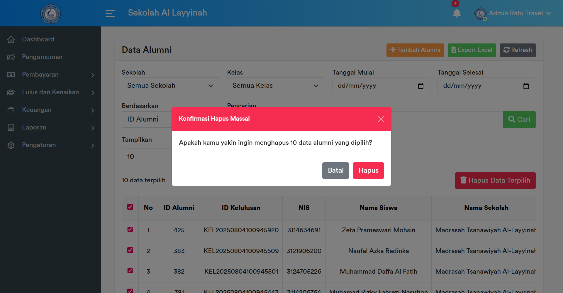 Konfirmasi Hapus Massal
