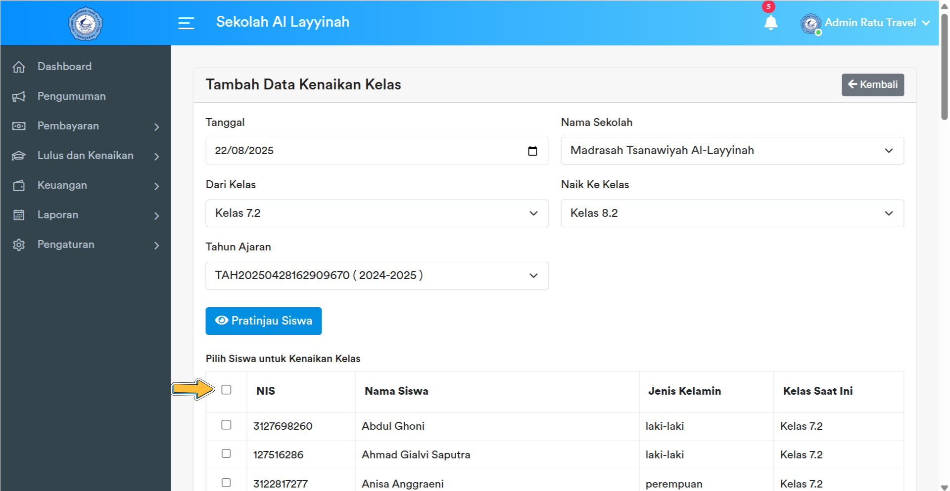 Daftar Siswa Kenaikan Kelas