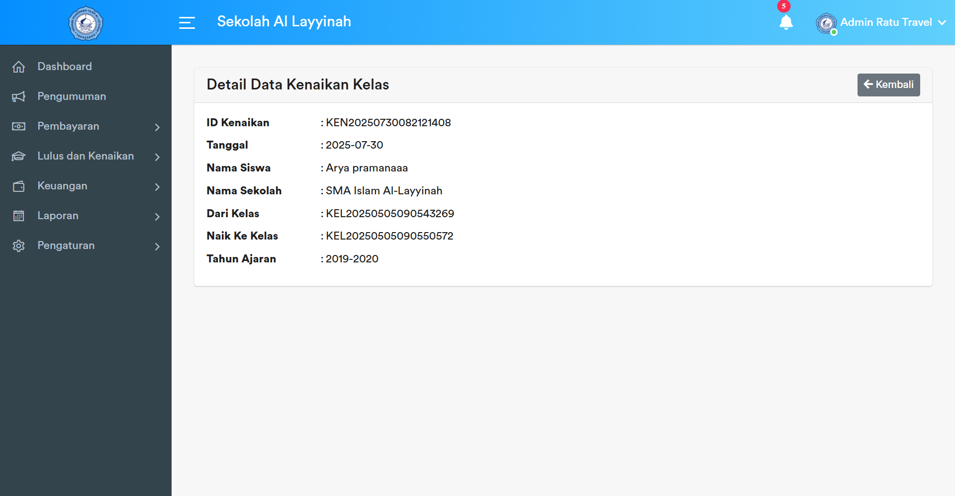Detail Data Kenaikan Kelas