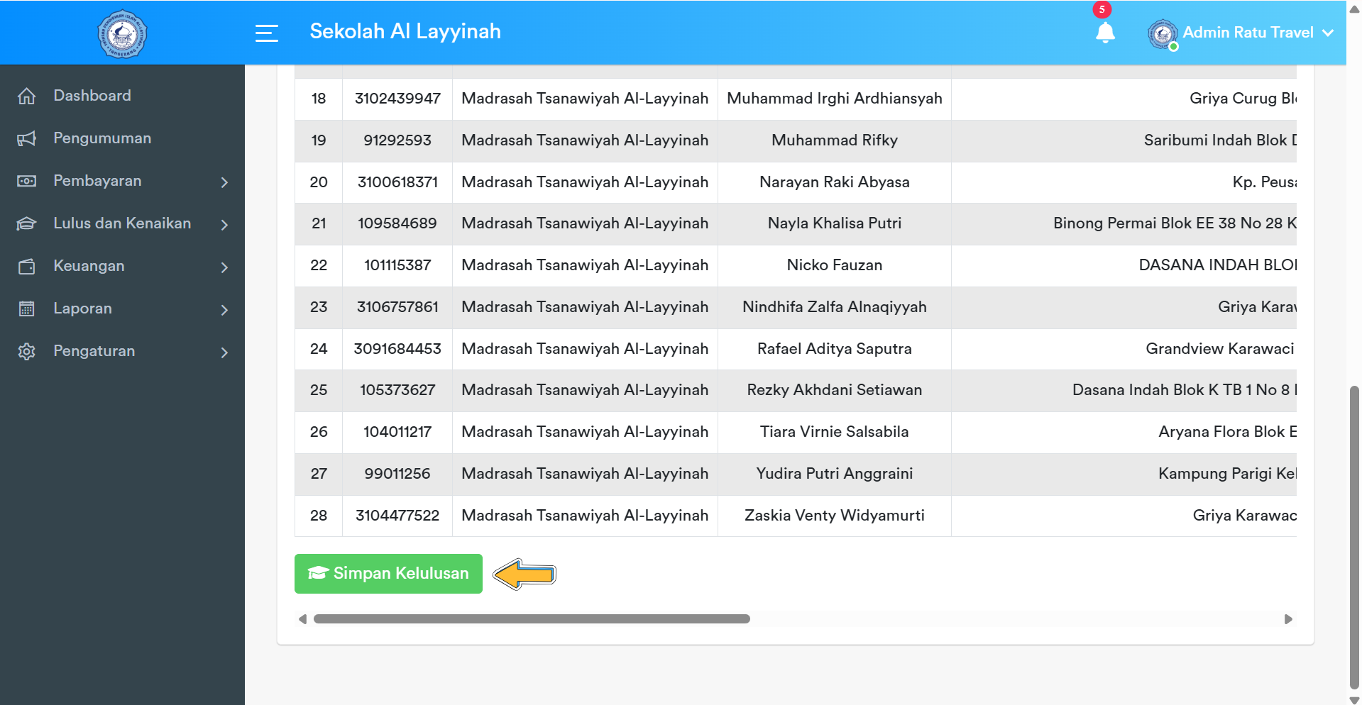 Button Simpan Kelulusan Massal