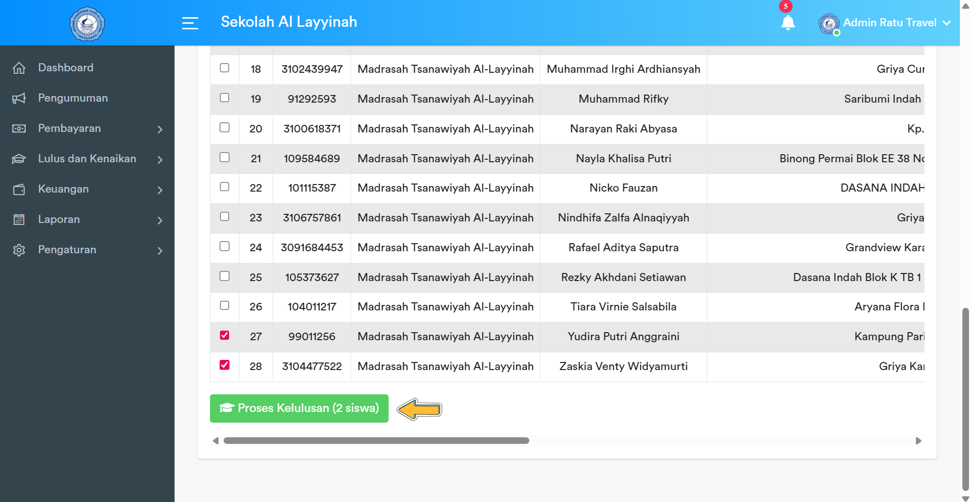 Tombol Simpan Kelulusan Selektif