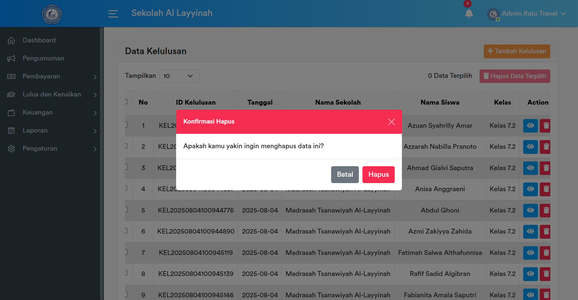 Konfirmasi Hapus Data Satuan