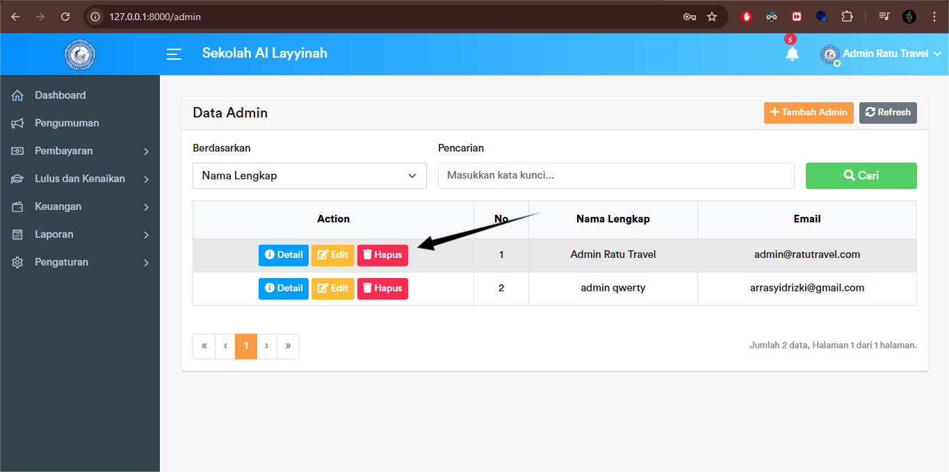 Admin - Delete Button