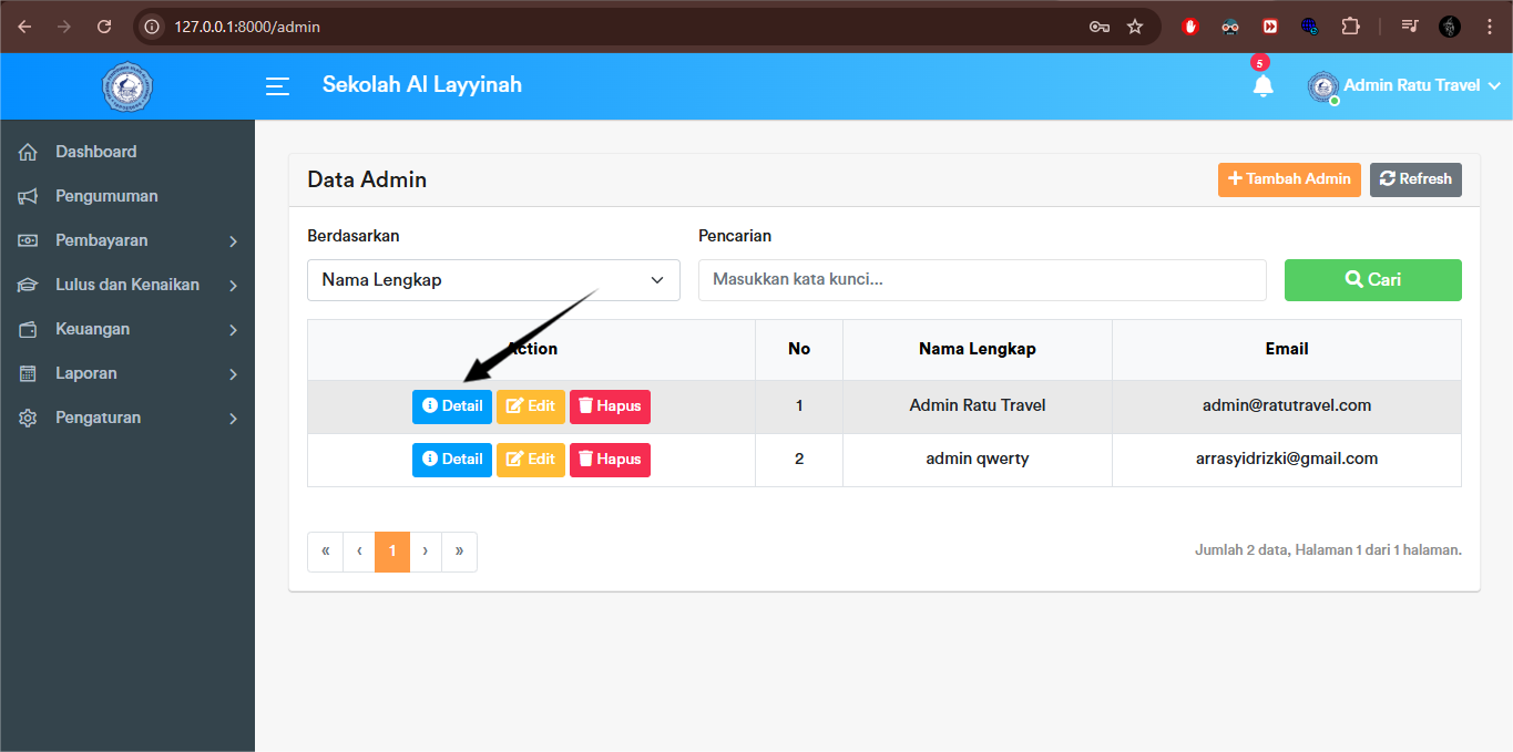 Admin - Detail Button