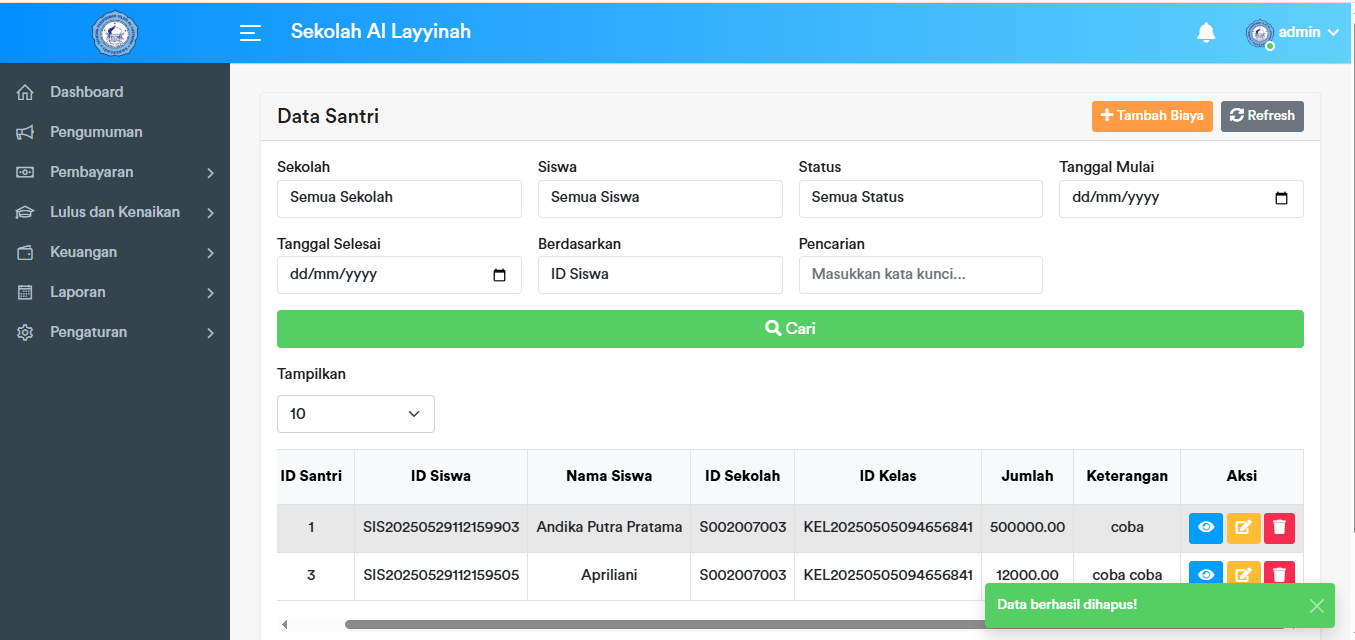 Data Santri - Delete Alert