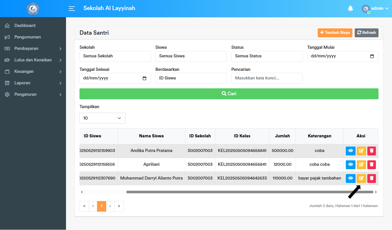 Data Santri - Edit Button