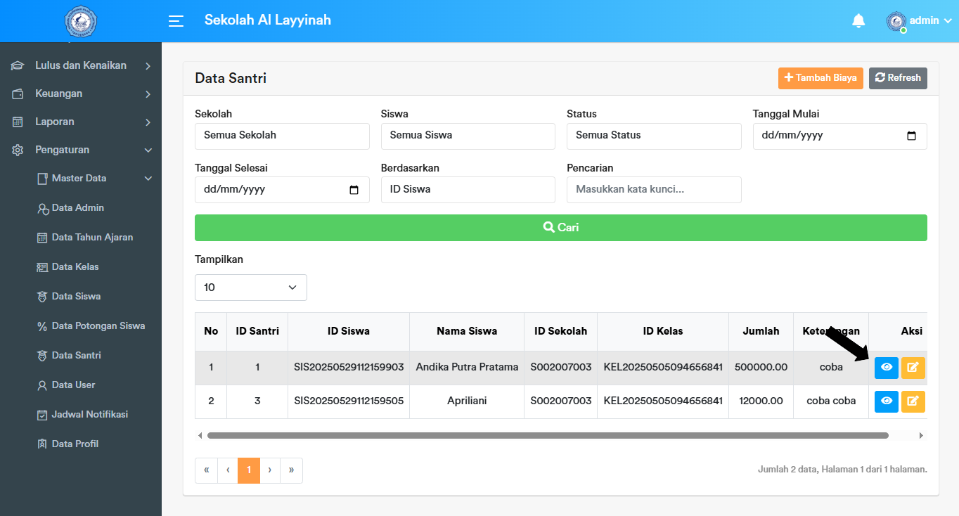 Data Santri - Detail Button