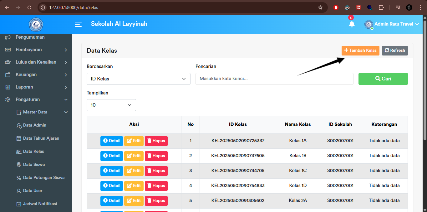 Kelas - Create Button