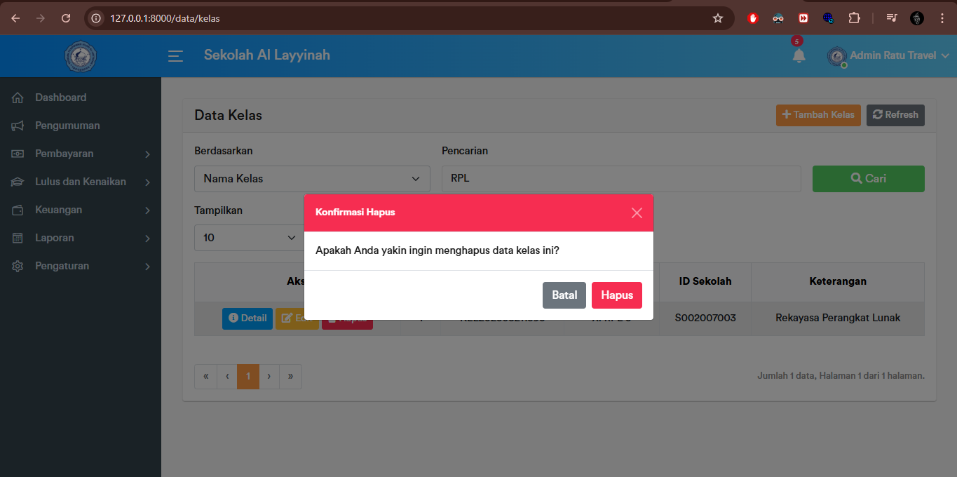 Kelas - Delete Alert