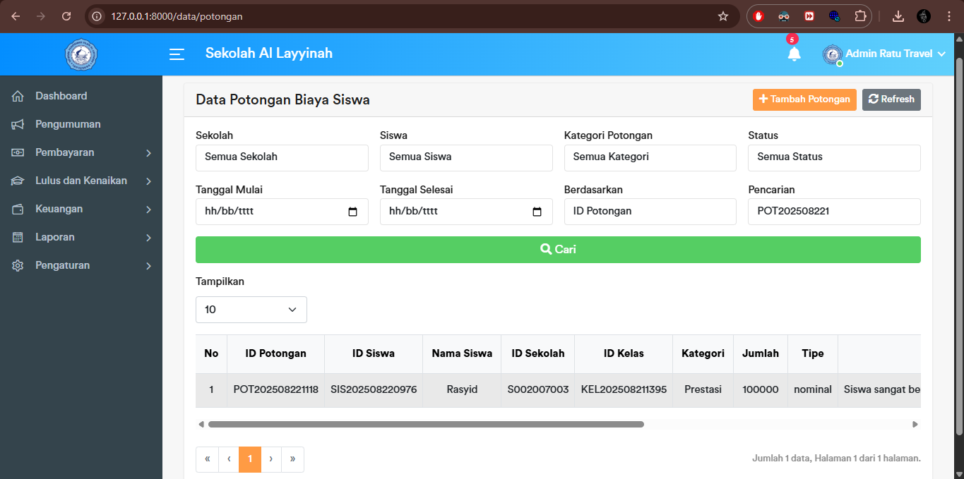 Potongan Siswa - Search