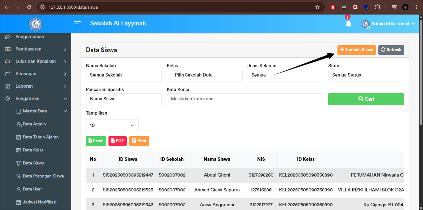 Siswa - Create Button