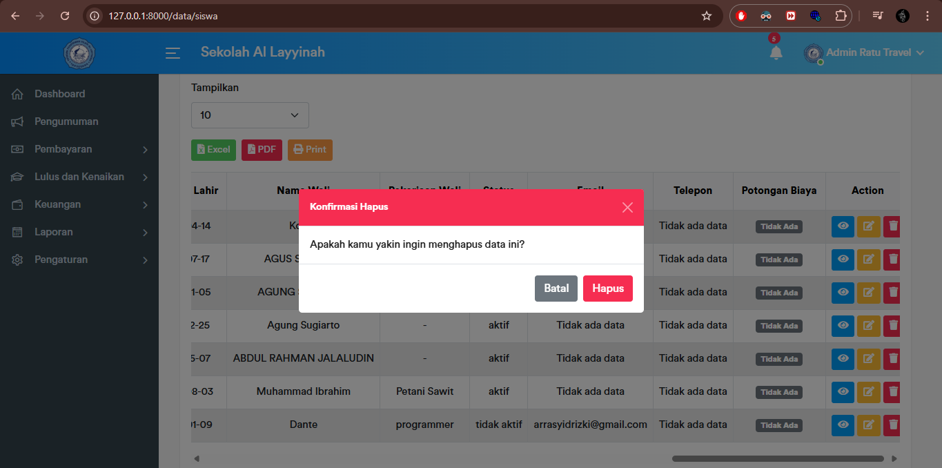 Siswa - Delete Alert