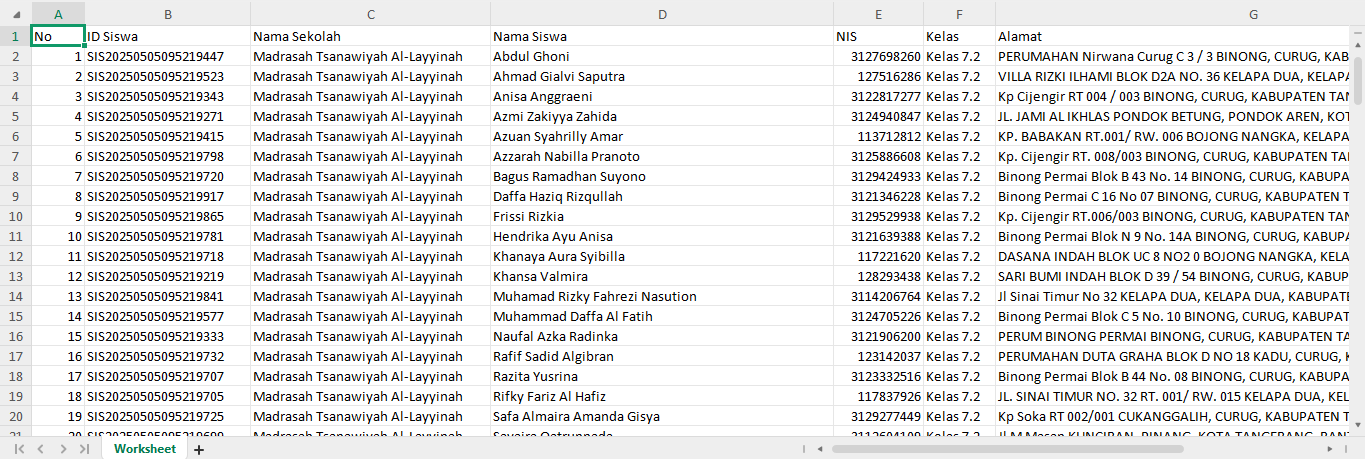 Siswa - Export Excel