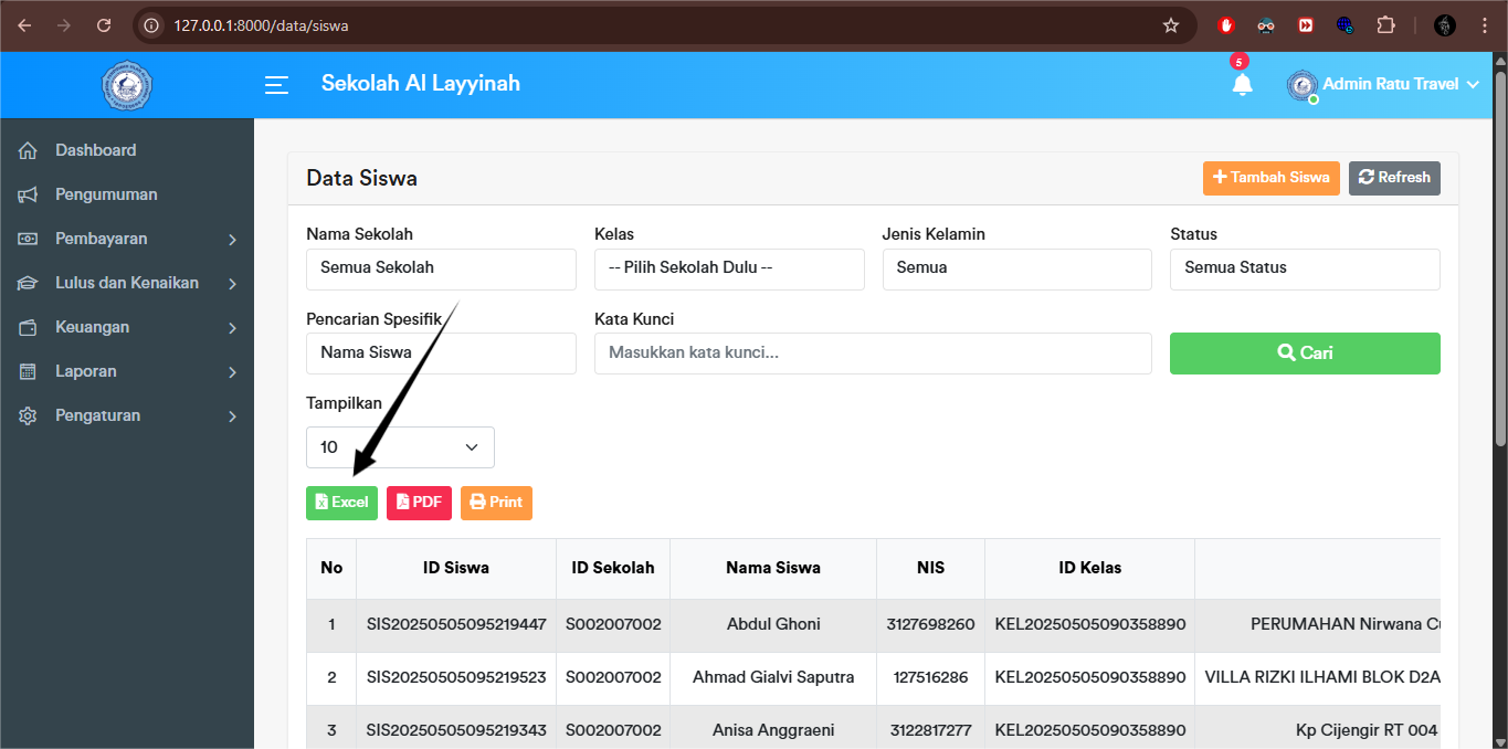 Siswa - Export Excel