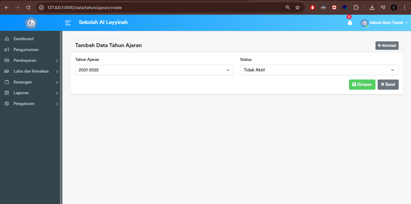 Tahun Ajaran - Create