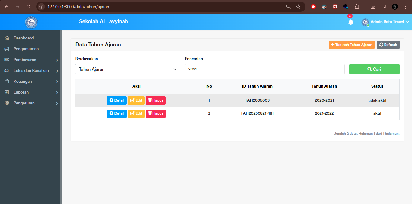 Tahun Ajaran - Search