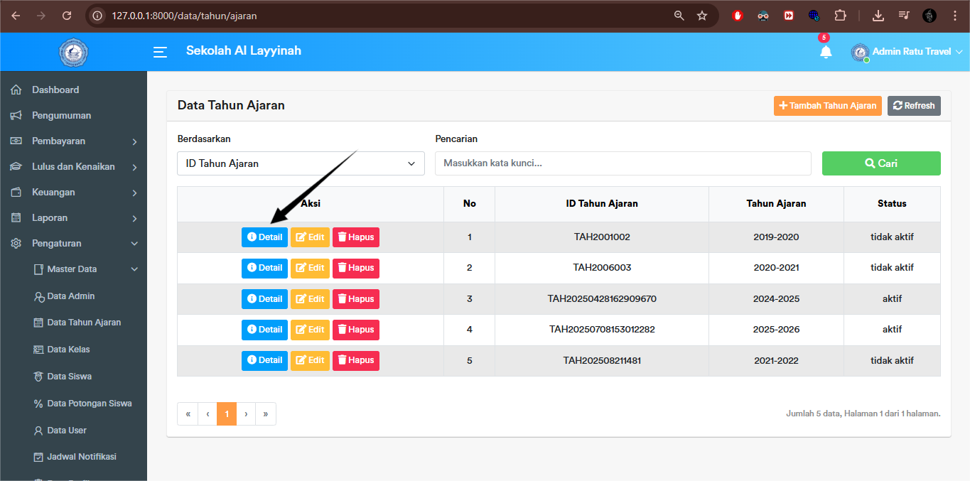 Tahun Ajaran - Detail Button