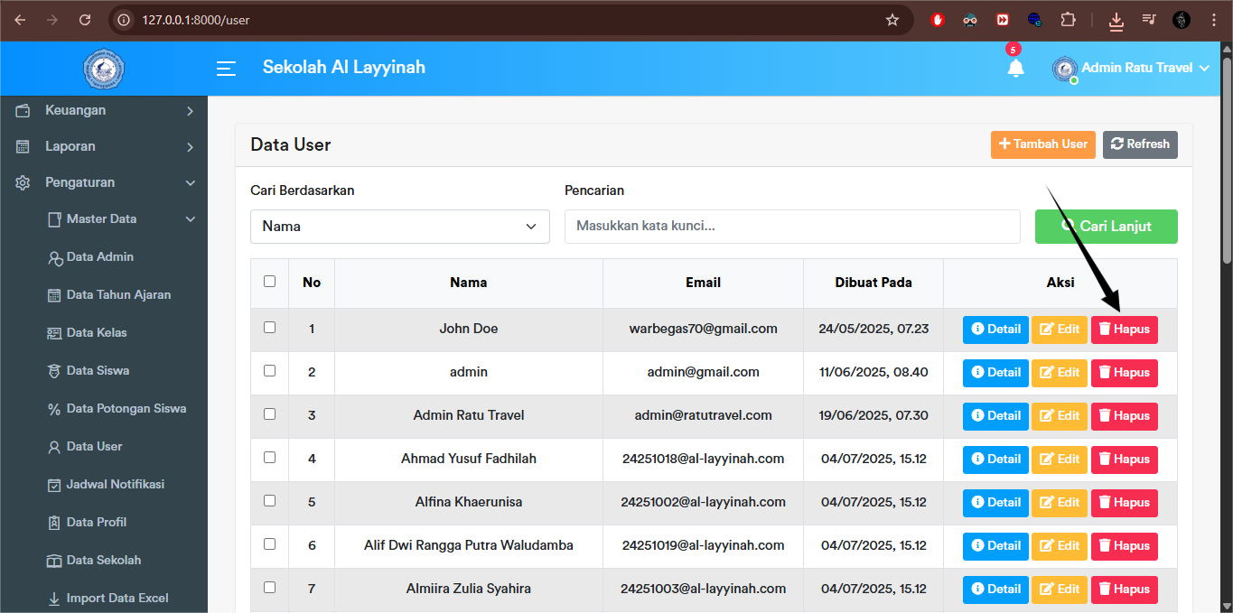 User - Delete Button