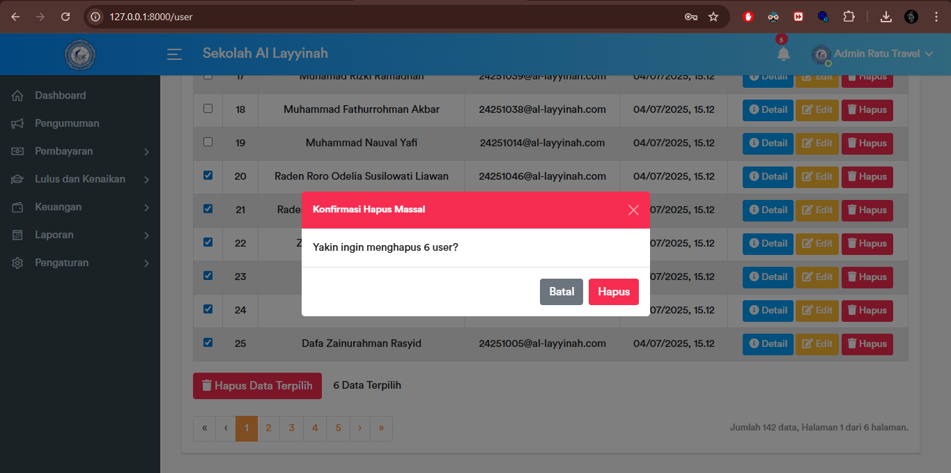 User - Delete Massal Alert