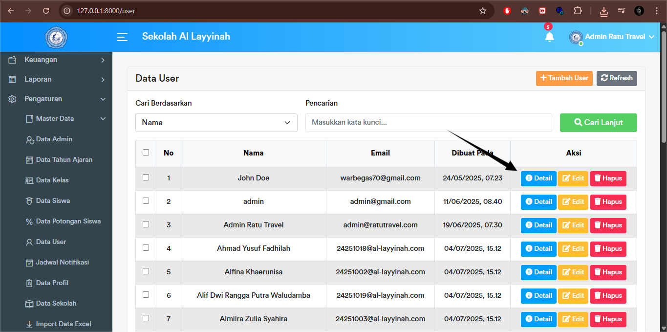 User - Detail Button