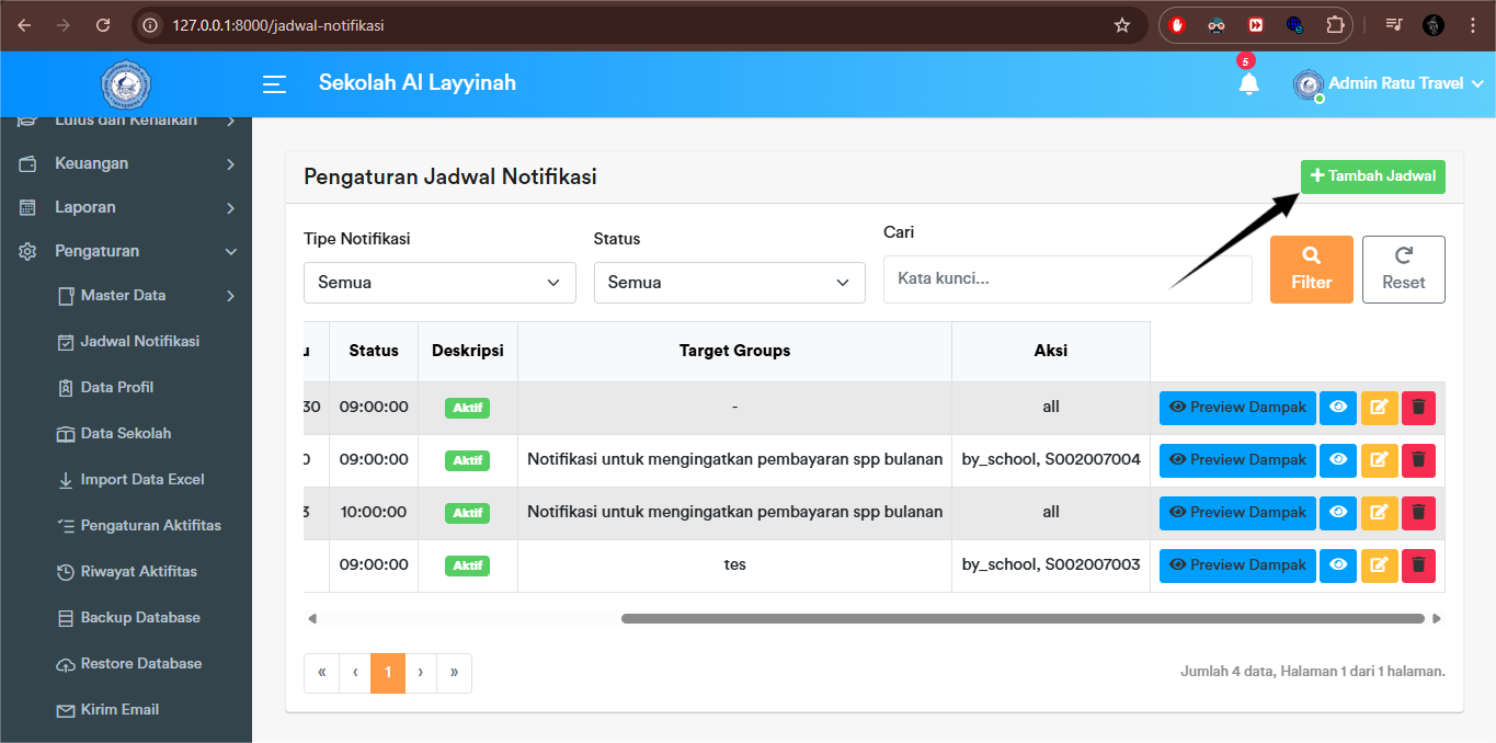 Jadwal Notifikasi - Create Button