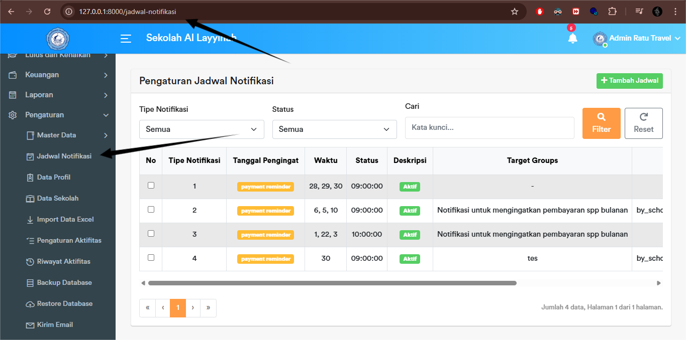 Jadwal Notifikasi - Index