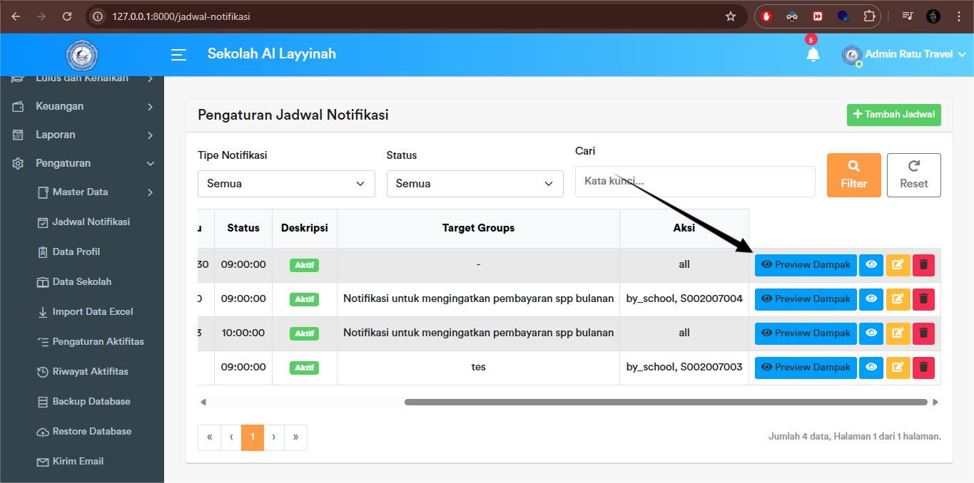 Jadwal Notifikasi - Preview Dampak Button