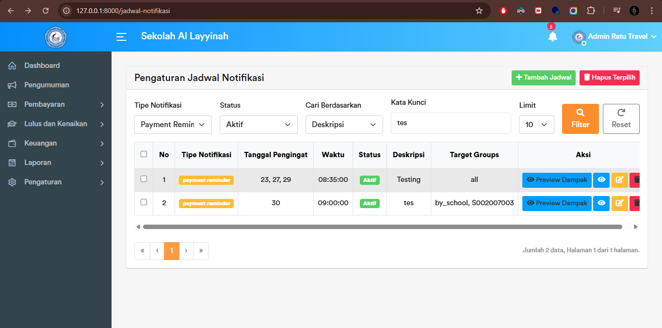 Jadwal Notifikasi - Search