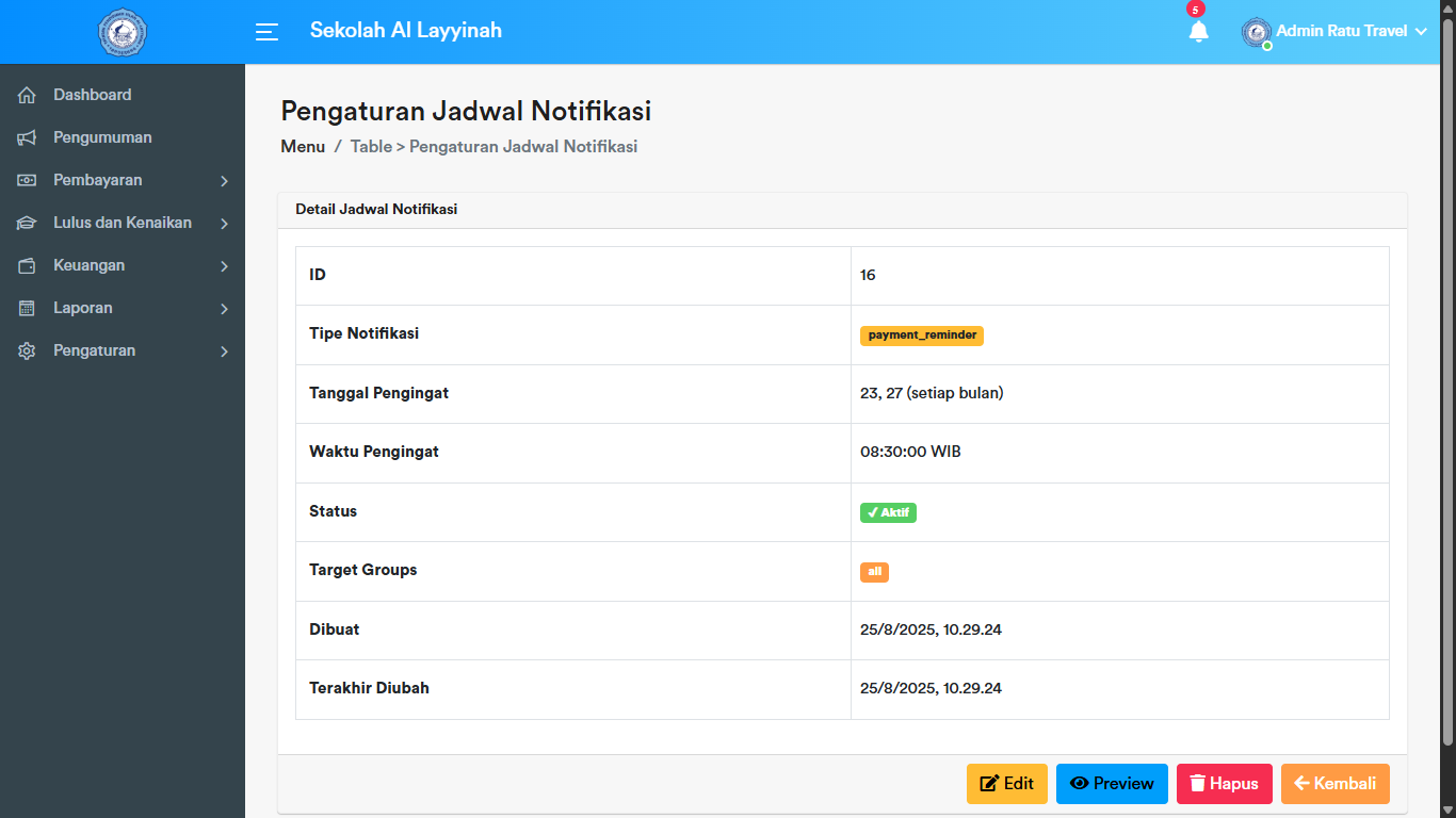 Jadwal Notifikasi - Show